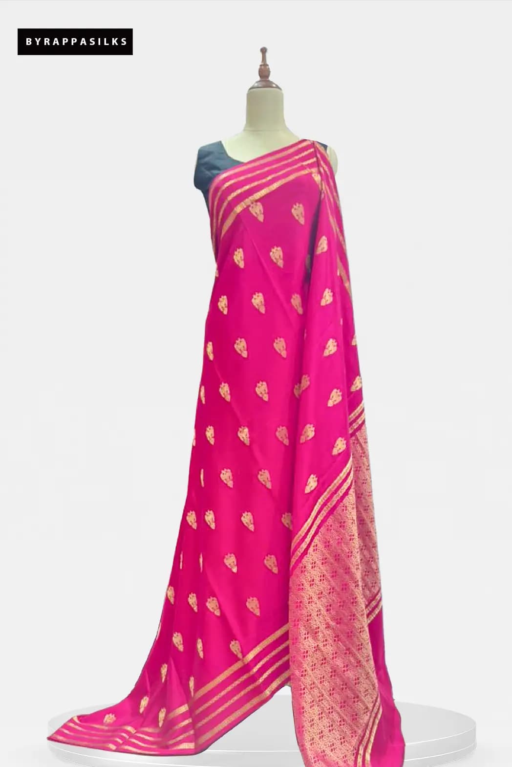 Pure Mysore Silk Saree Vibrant Pink Gandaberunda Motifs AA208560