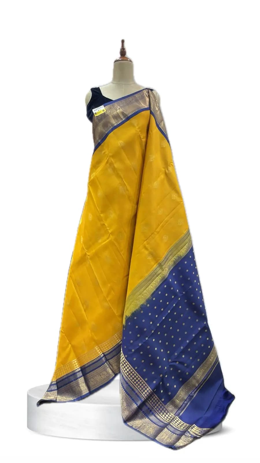 Semi Kanchivaram yellow with Navy blue Border AA209211