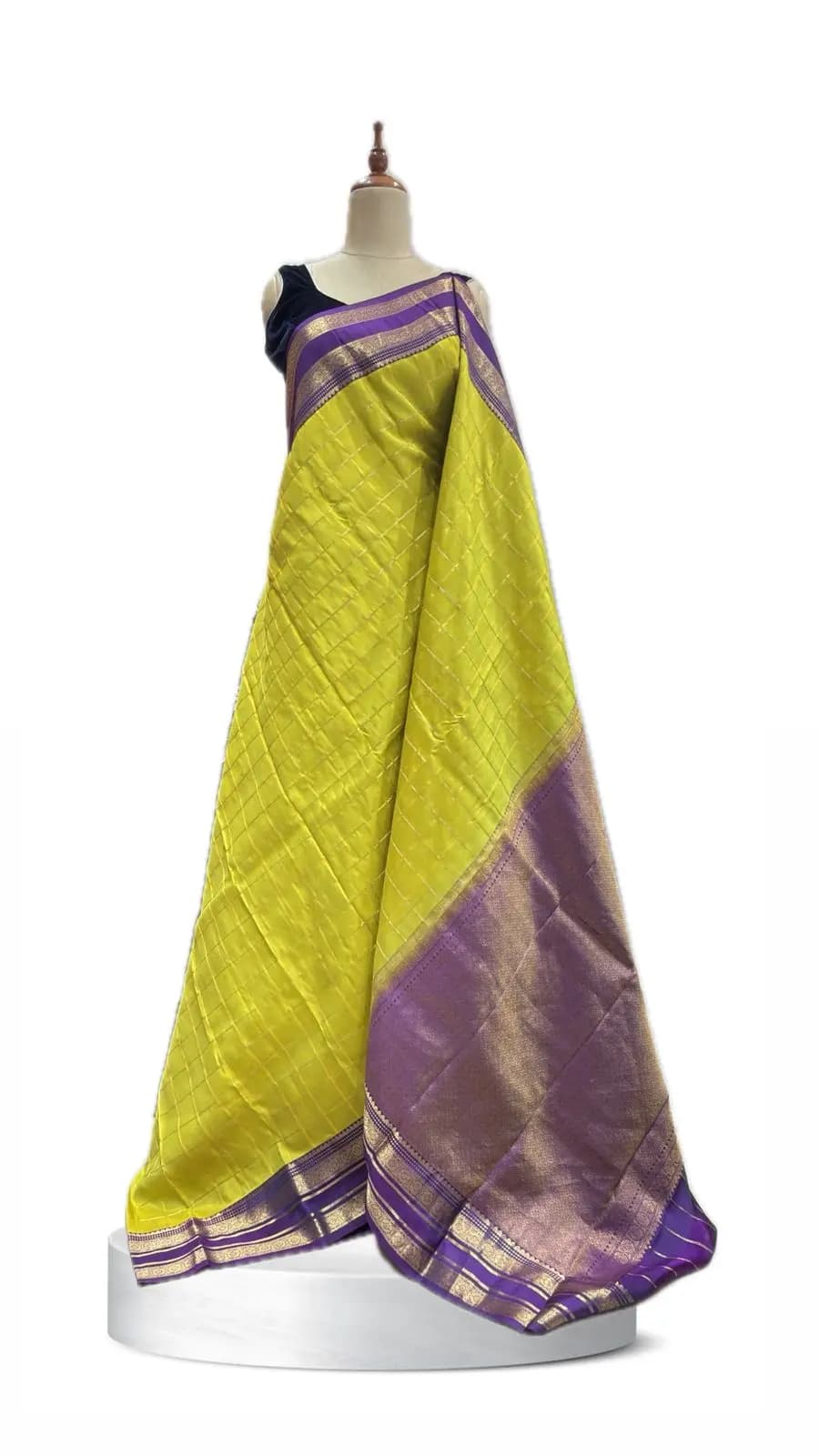 Semi Kanchivaram Green with Purple Border AA209202
