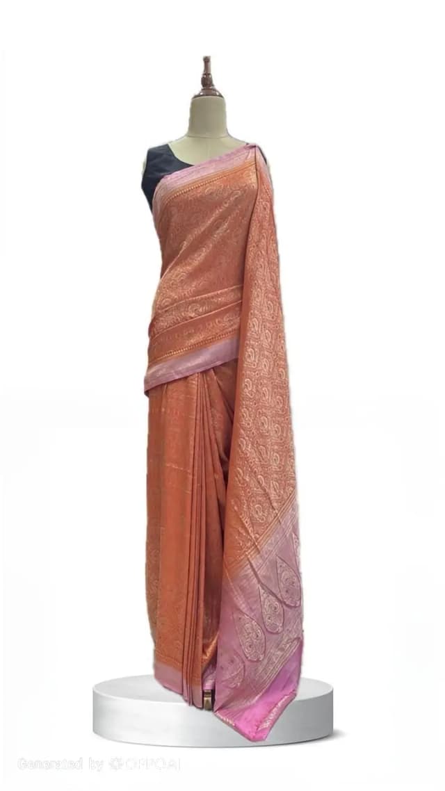 Kadi Georgette Saree Orange with Baby Pink AA210874