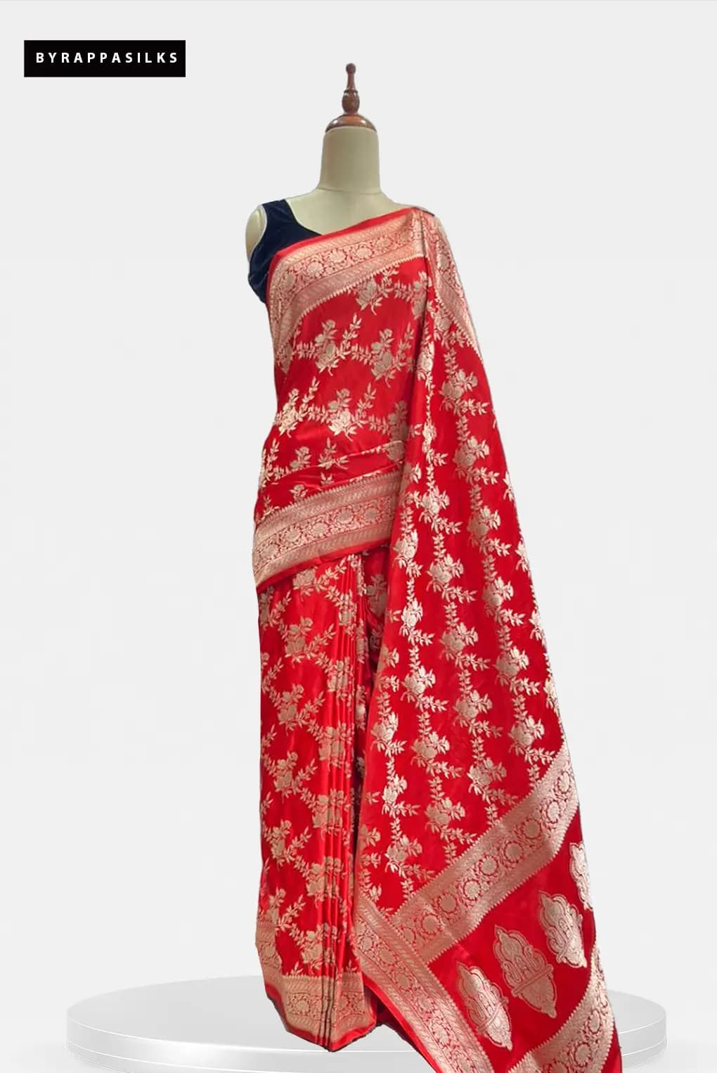 Satin Banarasi Red Saree with Gold Border QS286872