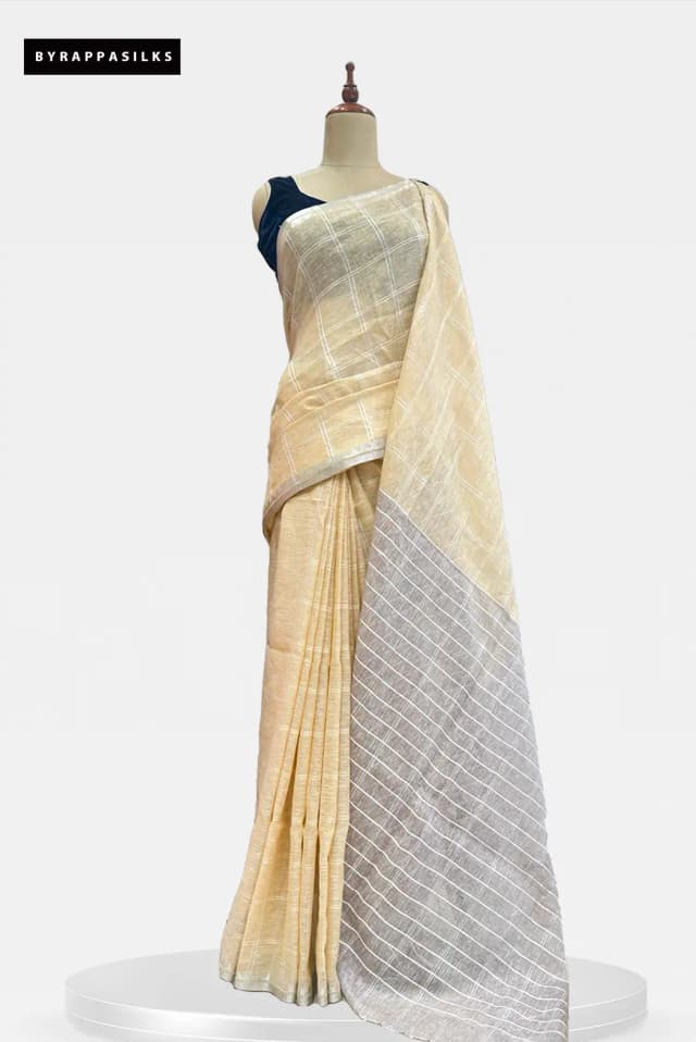 Linen Saree Cream & Light Yellow QS272490