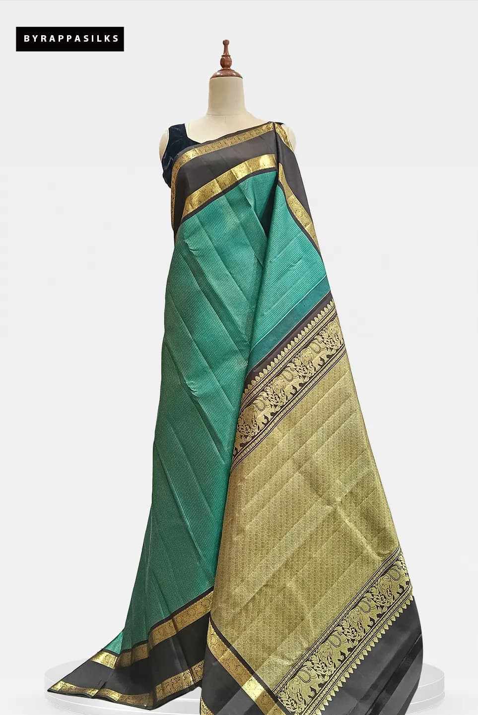 Pure Kanjivaram Saree Rama Green with Black AA213869