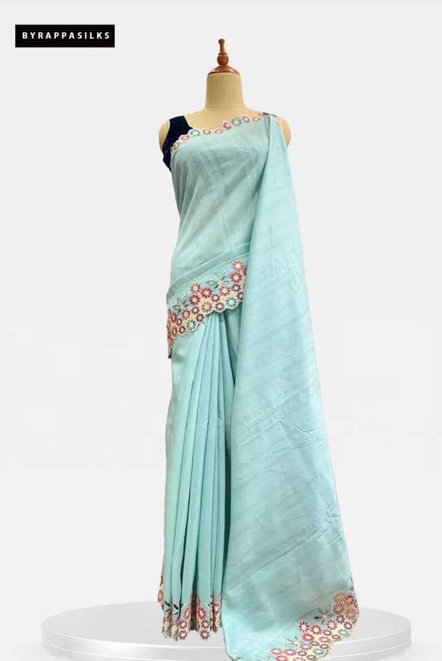 Semi Tussar Saree Cut Work Powder Blue AA212761