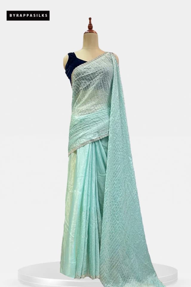 Cocktail Party Wear Elegant Pastel Blue Sequin Saree AA212503