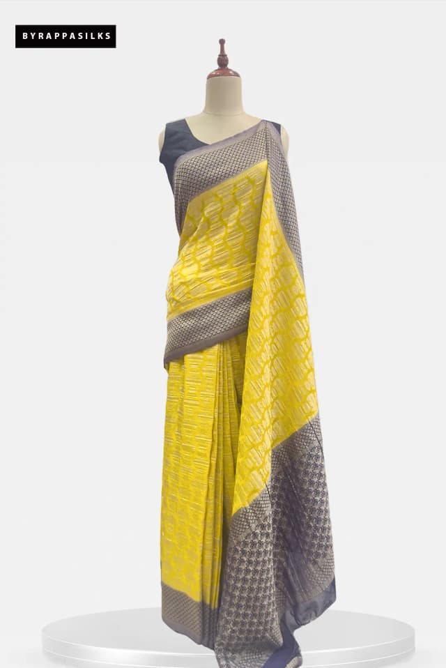 Georgette Saree Yellow With Gandaberunda Motif AA200321