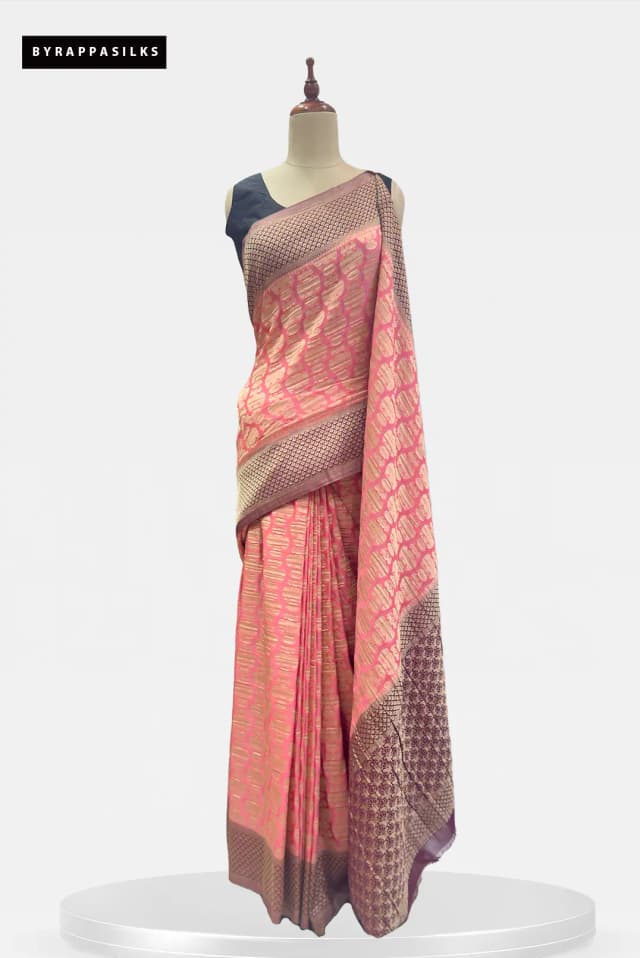 Georgette Saree Peach With Gandaberunda Motif AA200321
