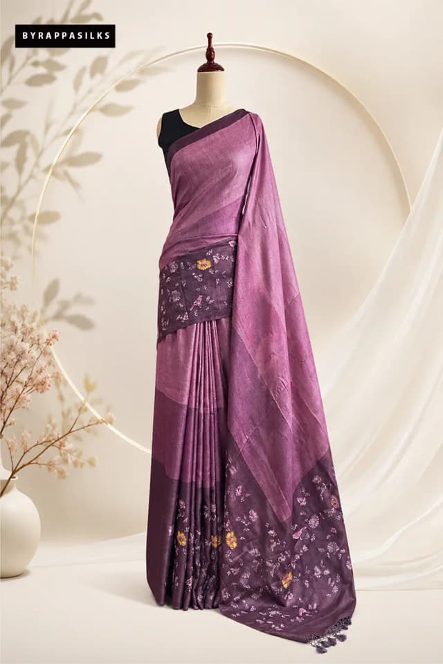 Pure Tussar Saree Mauve & Onion Pink Shaded AA301305