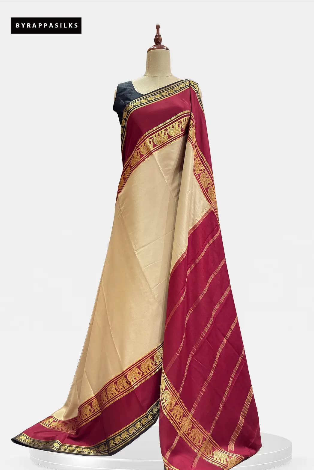 Pure Mysore Silk Saree Cream & Maroon AA306482