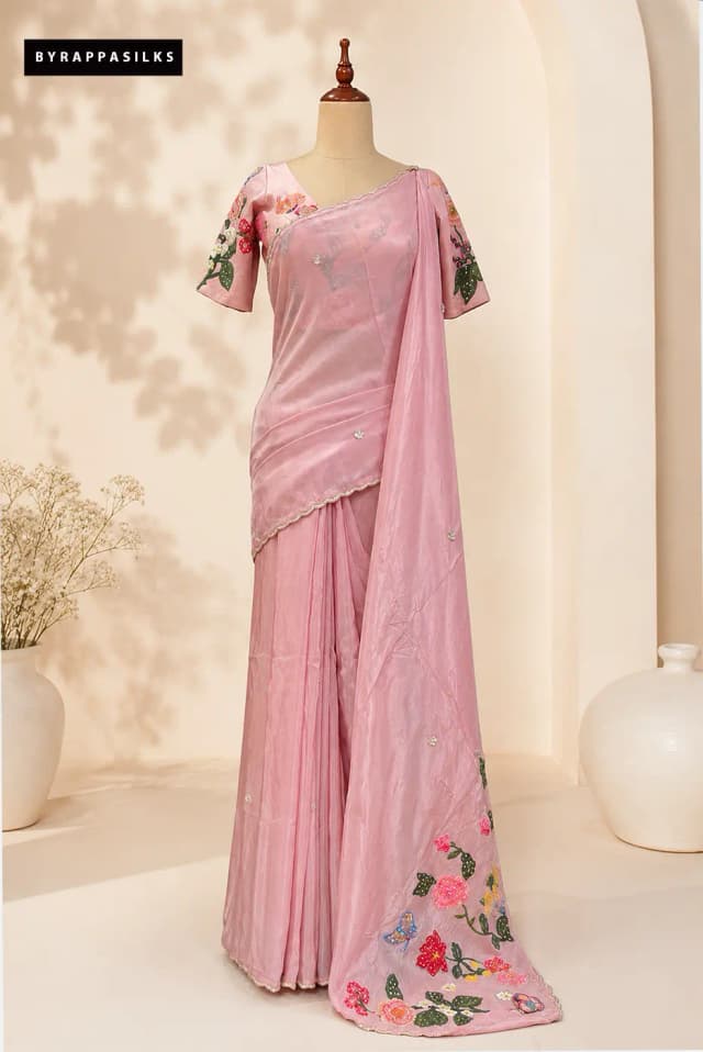 Blush Pink Designer Saree With Ready Blouse AA310945
