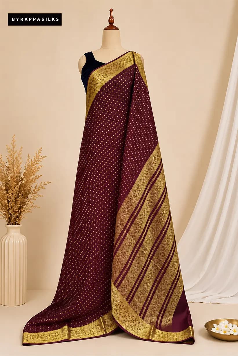 Pure Mysore Silk Saree Maroon With Gold Zari AA313542