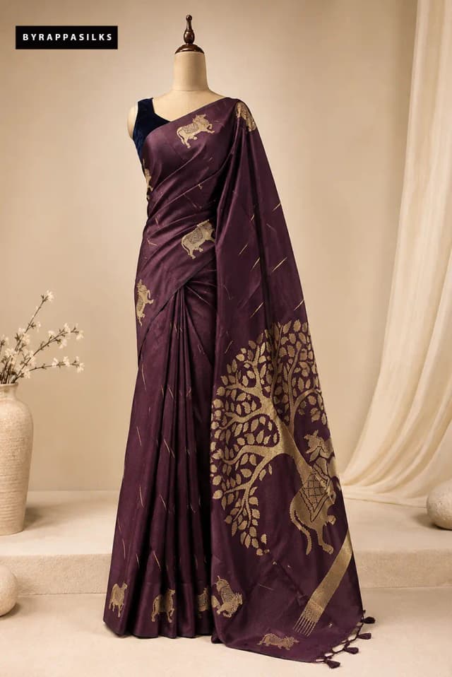 Semi Tussar Saree Wine Colour AA314922