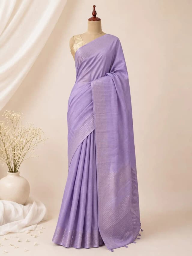 Semi Tussar Saree Lavender Colour Kalamkari Blouse AA315136