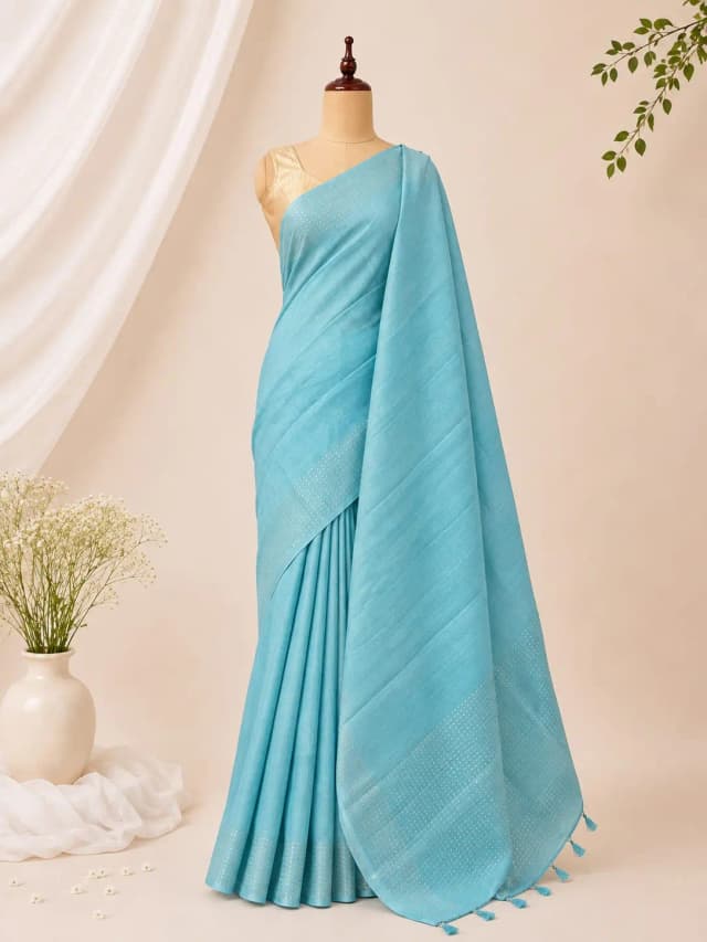 Semi Tussar Saree Blue Colour Kalamkari Blouse AA315136