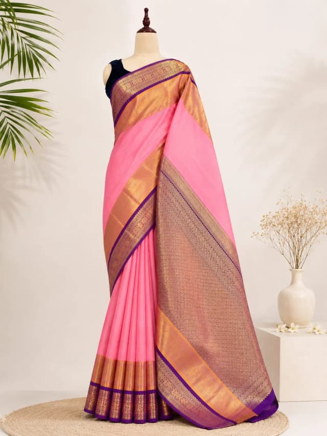Pure Silk Saree Pink With Double Border AA315972