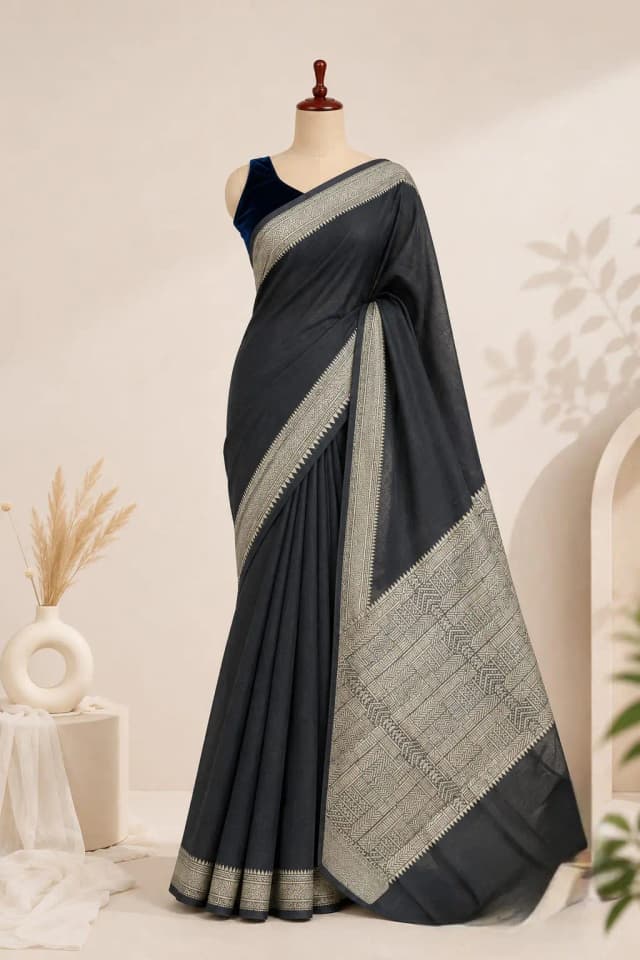Cotton Saree Black Colour AA202888