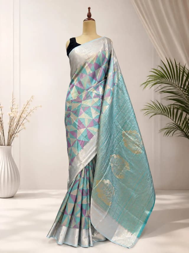 Tissue Semi Kanchipuram Saree Blue Colour AA317145