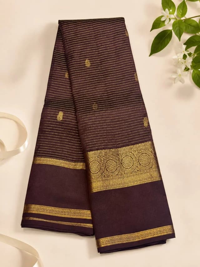 Kanchipuram Saree Chocolate Brown Colour AA317184
