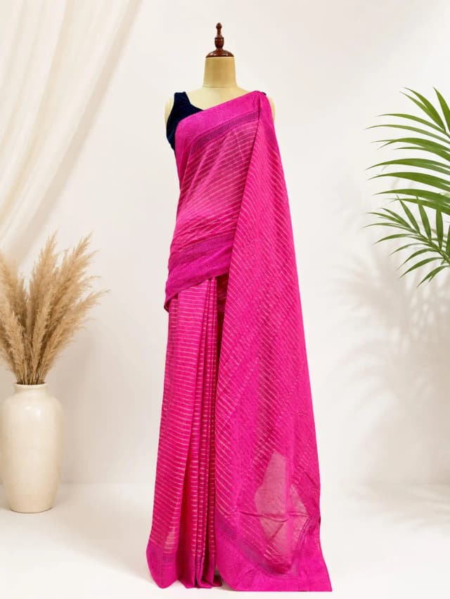 Mul Cotton Saree With Chandari Border Pink Colour AA316985
