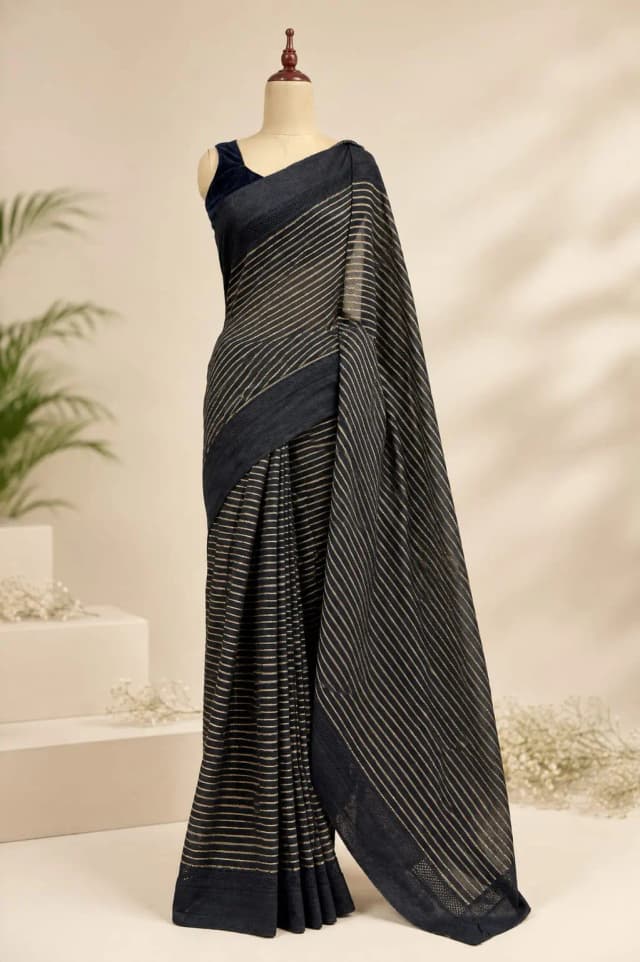 Mul Cotton Saree With Chandari Border Black Colour AA316985