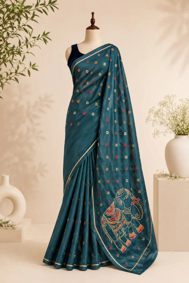 Semi Tussar Saree Deep Green Colour AA317307