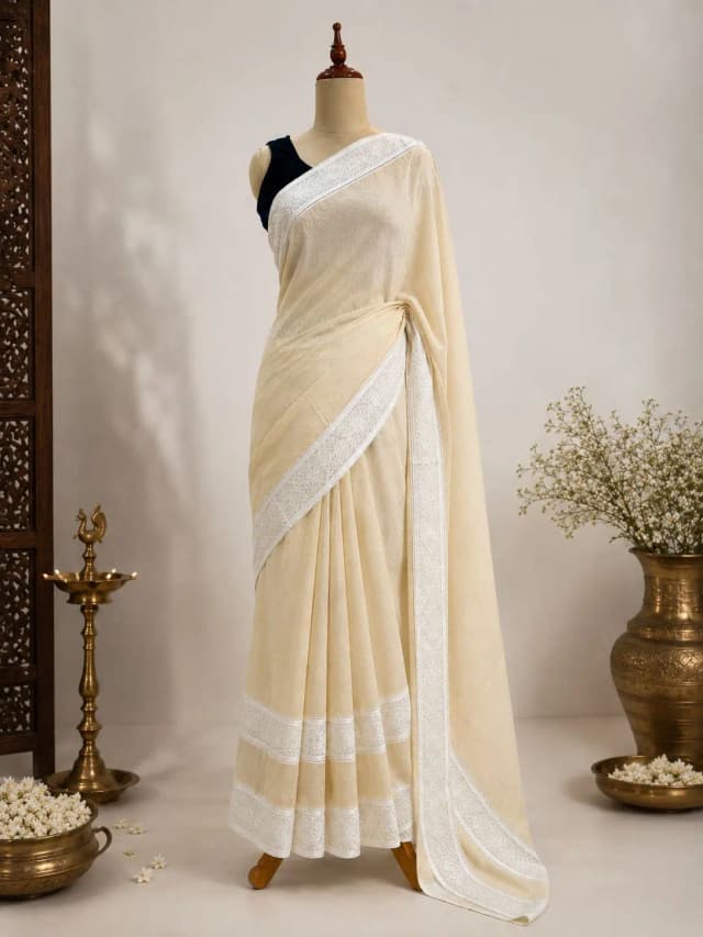 Mul Cotton Saree With Chandari Double Border Off White Colour AA317312