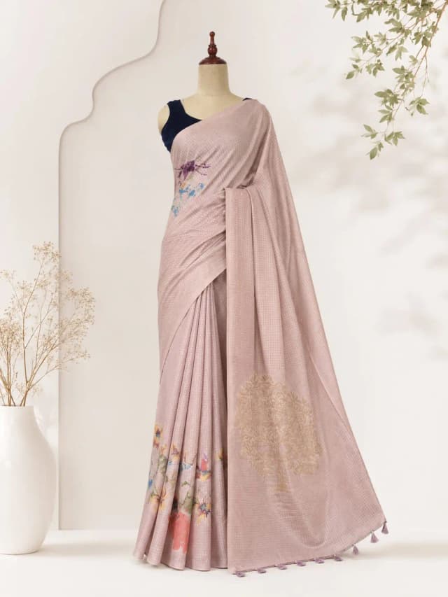 Semi Tussar Saree With Floral Print Peach Colour AA308481