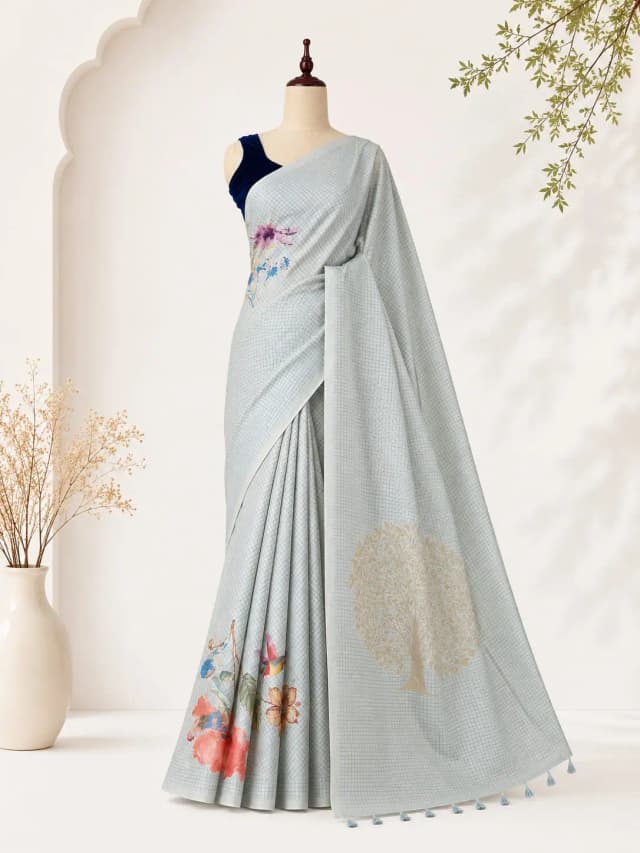 Semi Tussar Saree With Floral Print Light Green Colour AA308481