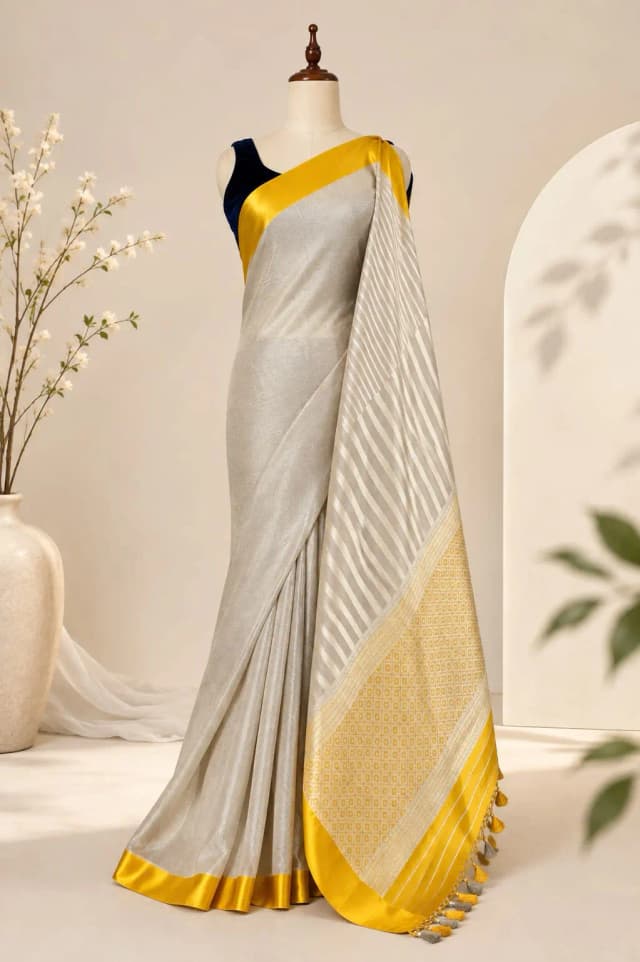 Pure Handloom Mashru Saree Light Grey AA314811