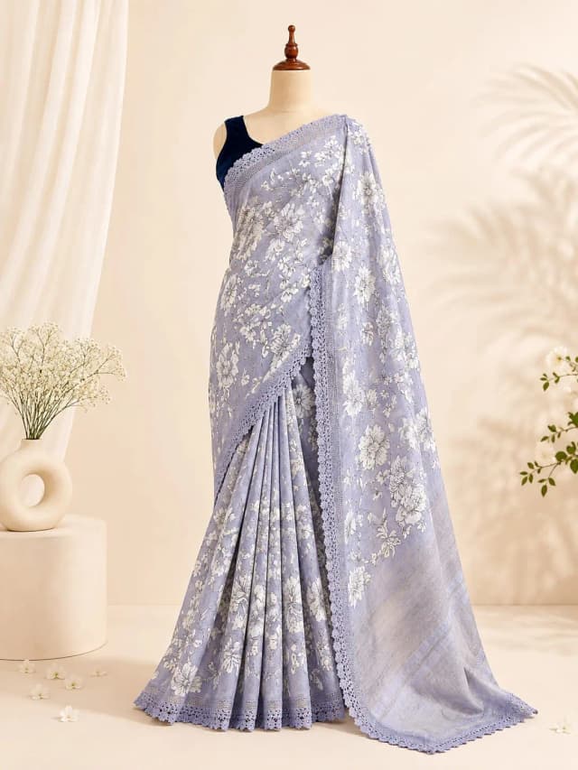 Pure Linen Saree With Lase Border Lavender Colour AA317280