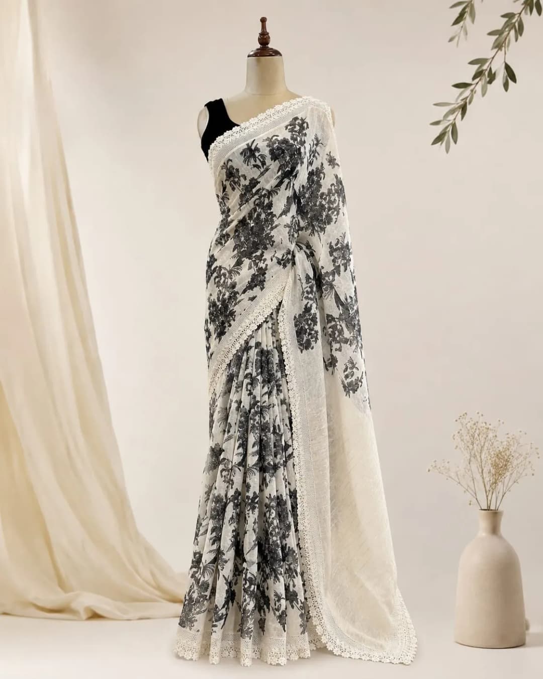 Pure Linen Saree With Lase Border Beige Colour AA317280