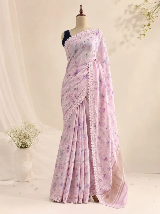 Pure Linen Saree With Lase Border Light Pink Colour AA307622
