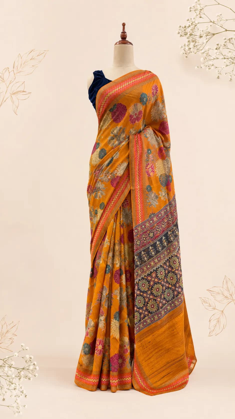 Pure Tussar Saree With Floral Print Orange Colour AA310758
