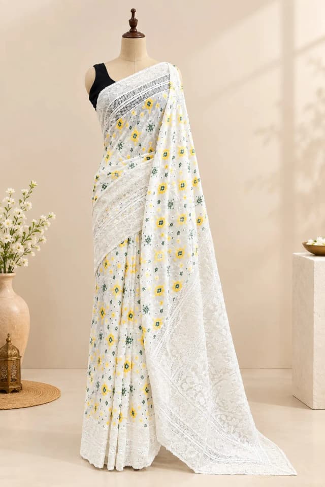 Pochampalli Saree With Malai Chanderi Border AA317771
