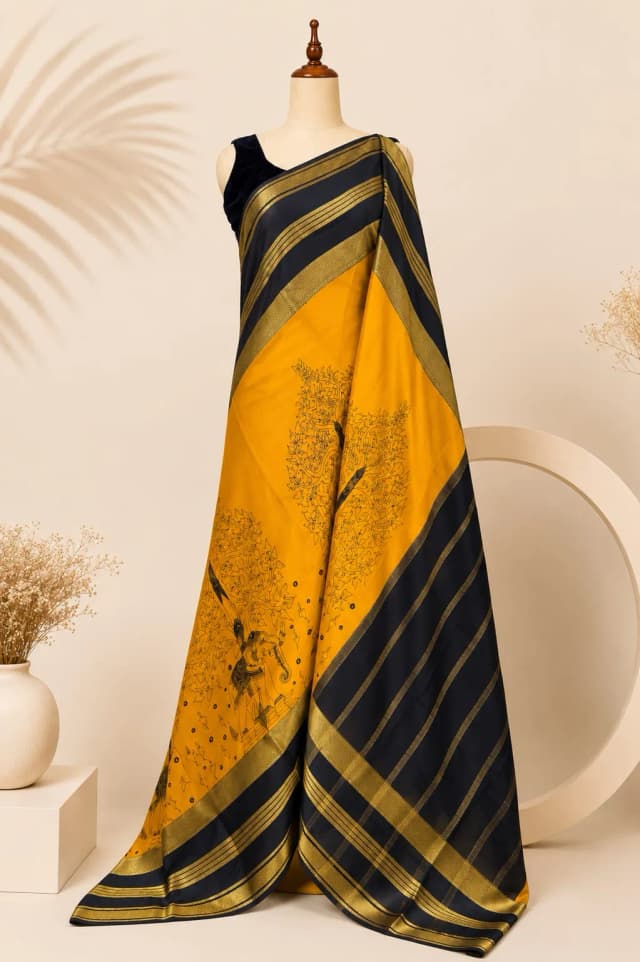 Pure Mysore Silk Crape Saree Yellow AA317769