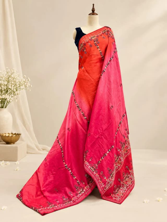 Pure Tussar Silk Saree Red & Pink AA320693