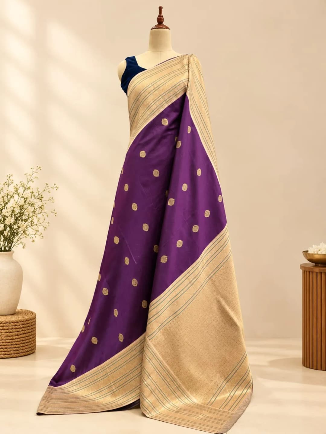 KADIYAL MIX SEMI SILK PURPLE AND CREAM AS301000