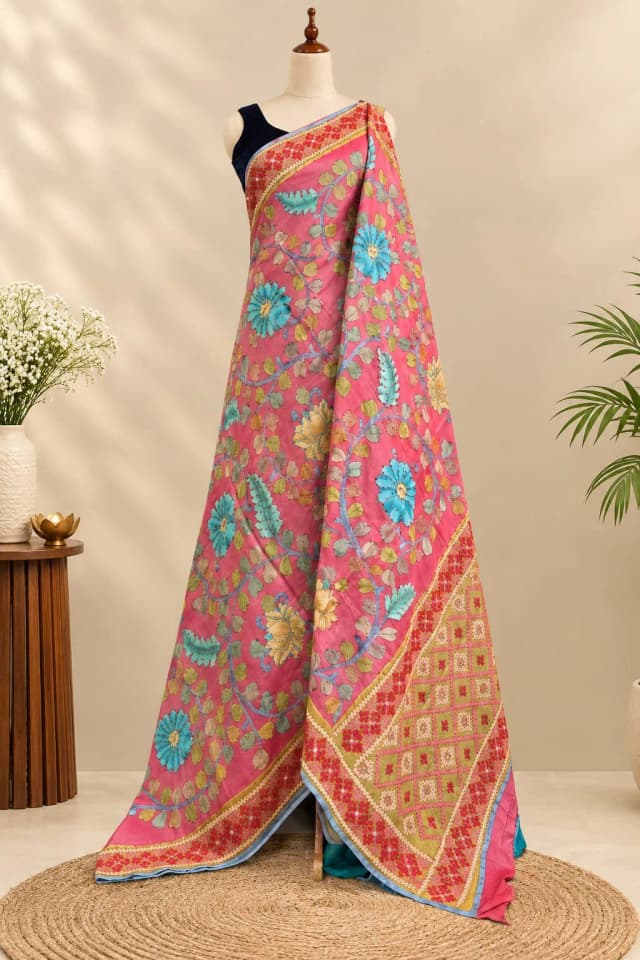 Pure Tussar Saree Saree Kutch Work Red AA322218