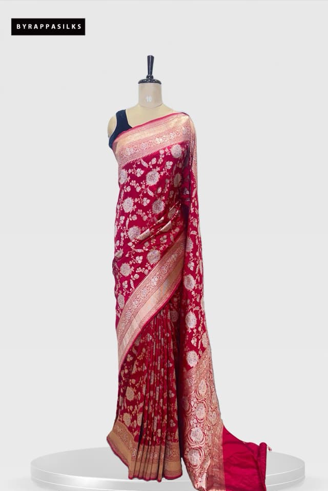 Pure Banaras saree With Gold Zari Floral Work Pink Colour QS280548