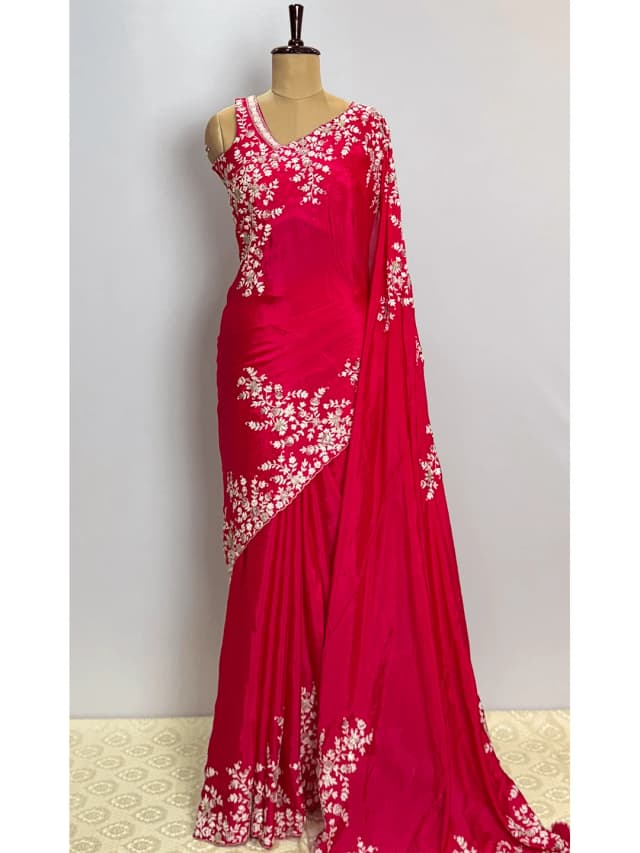 Fancy Designer Saree with 2 Blouse - Dark Pink Colour - QS219662