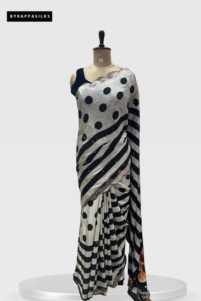 Fancy Saree With Polka Dot Black & White QS278259