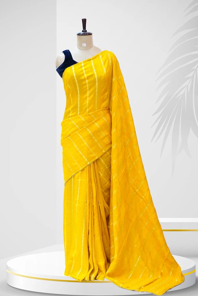 Fancy Saree - Bright Mustard Yellow with a metallic sheen QS236865