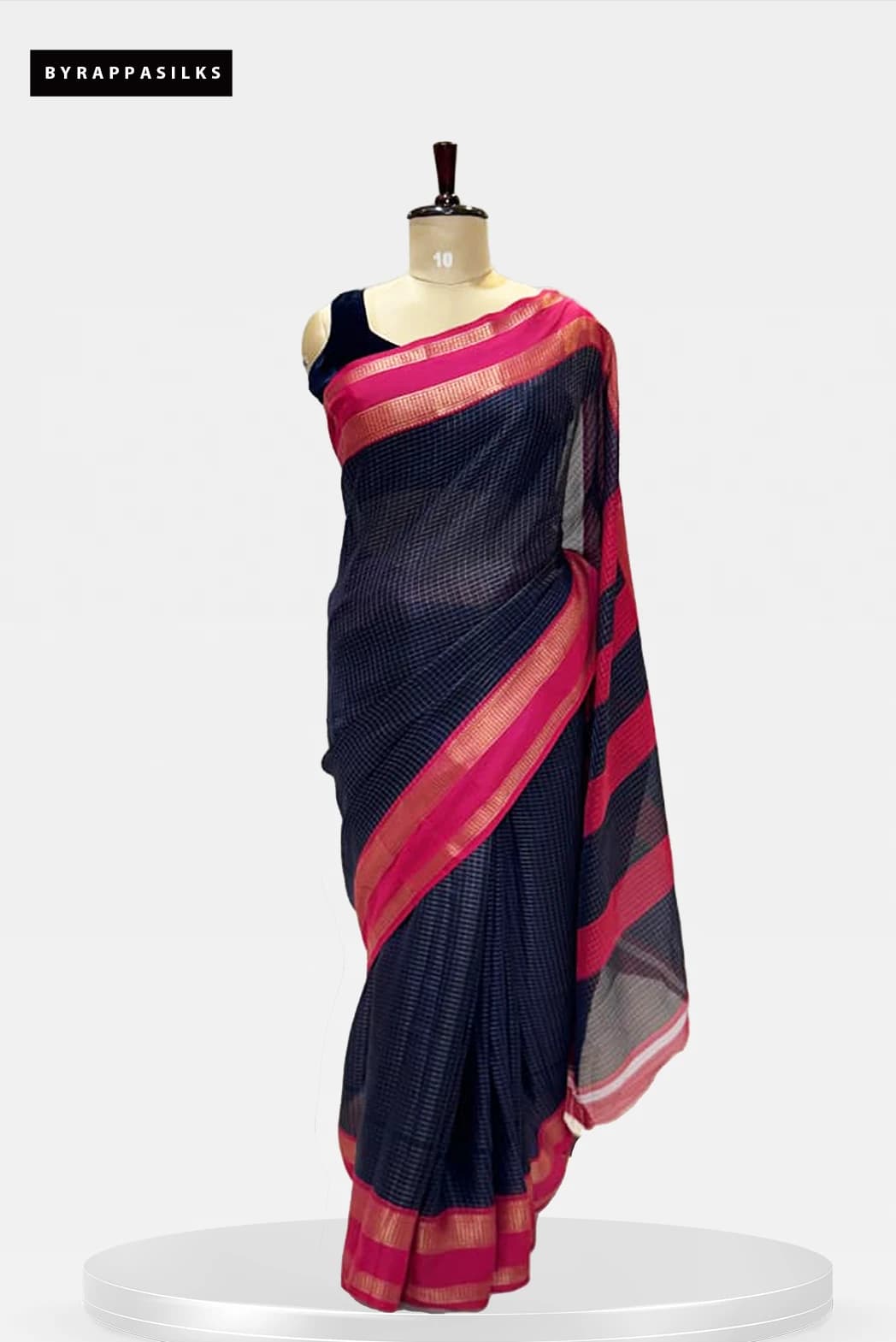 Chiffon Saree Black Checked Saree with Pink Border QS272946