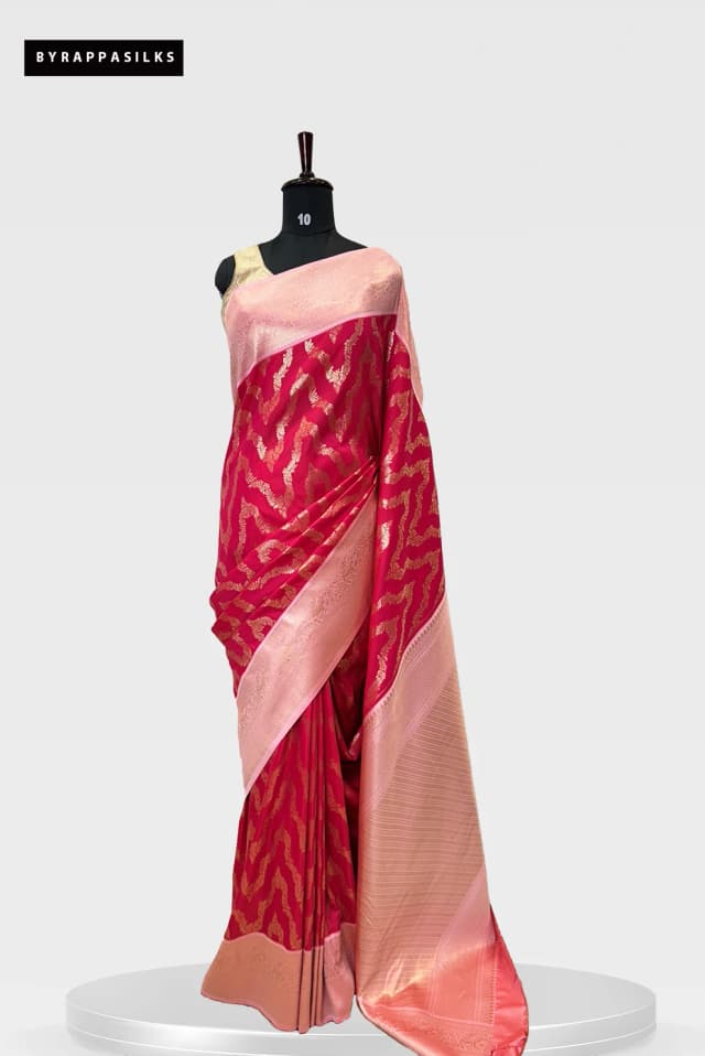 Semi Kanjeevaram Saree Pink & Baby Pink Border QW203322