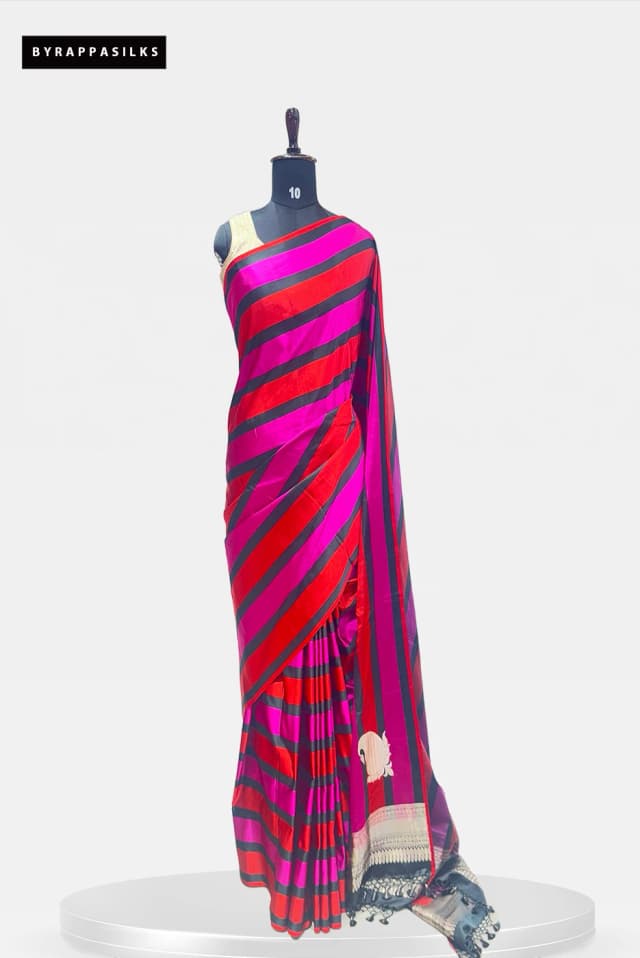 Pure Kathan Banaras Vibrant Multi Colour Striped Saree QS282585