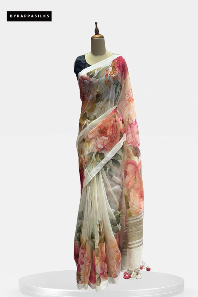 Floral Design on Beige Saree QS281720