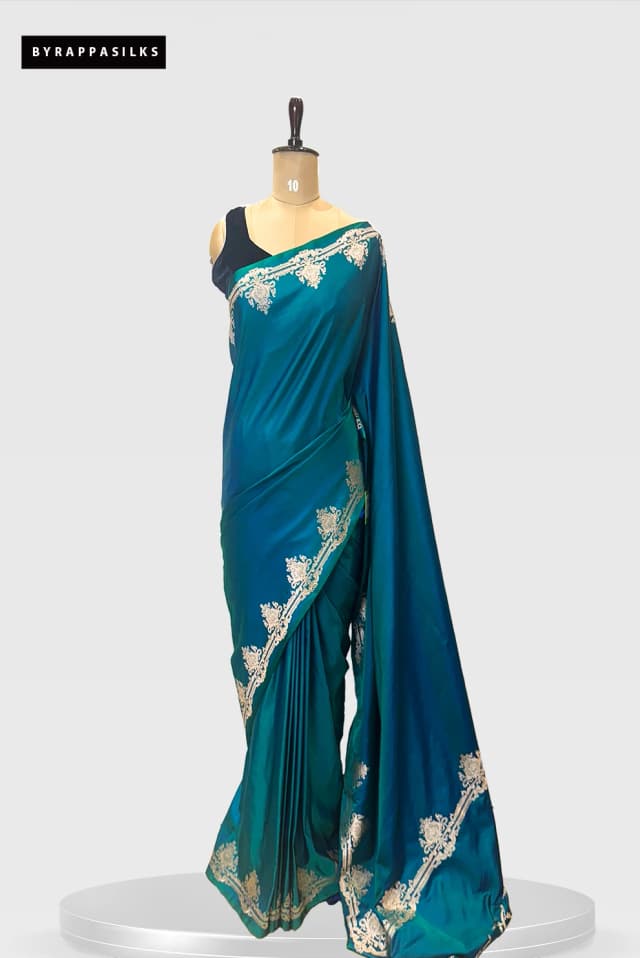 Satin Banarasi SareeTeal Colour With Zari Border QS279517