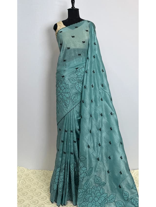 Organza Fancy Saree - Sky Blue Colour - QS202064