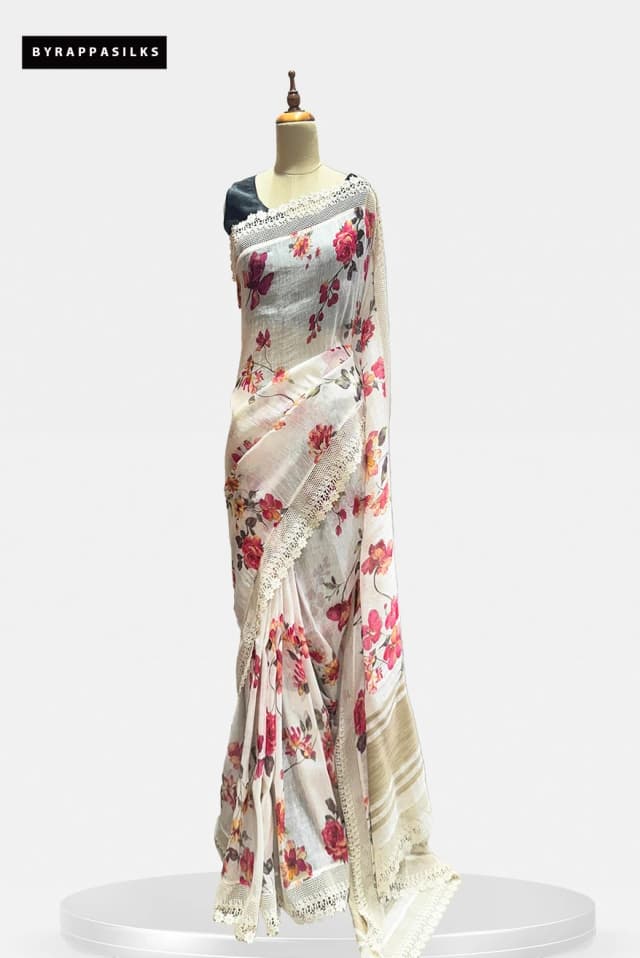 Linen White with Red Floral Designs QS283511