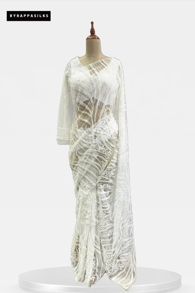 Cocktail Party Wear Ready Blouse Saree White QS289866